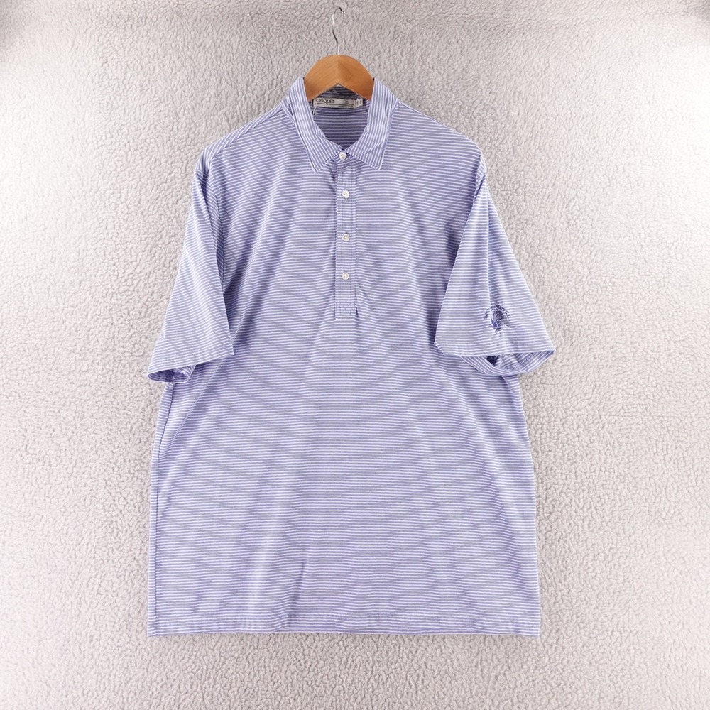 Criquet Mens Performance Polo Shirt XL Blue White Stripe White Mountain NWT